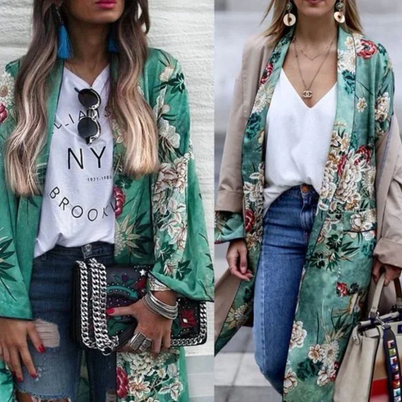 Kimono Floral Duster Coverup - Picture 3 of 10